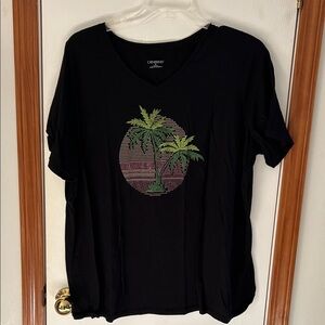 Catherines Black Tee with Palm Tree Design
